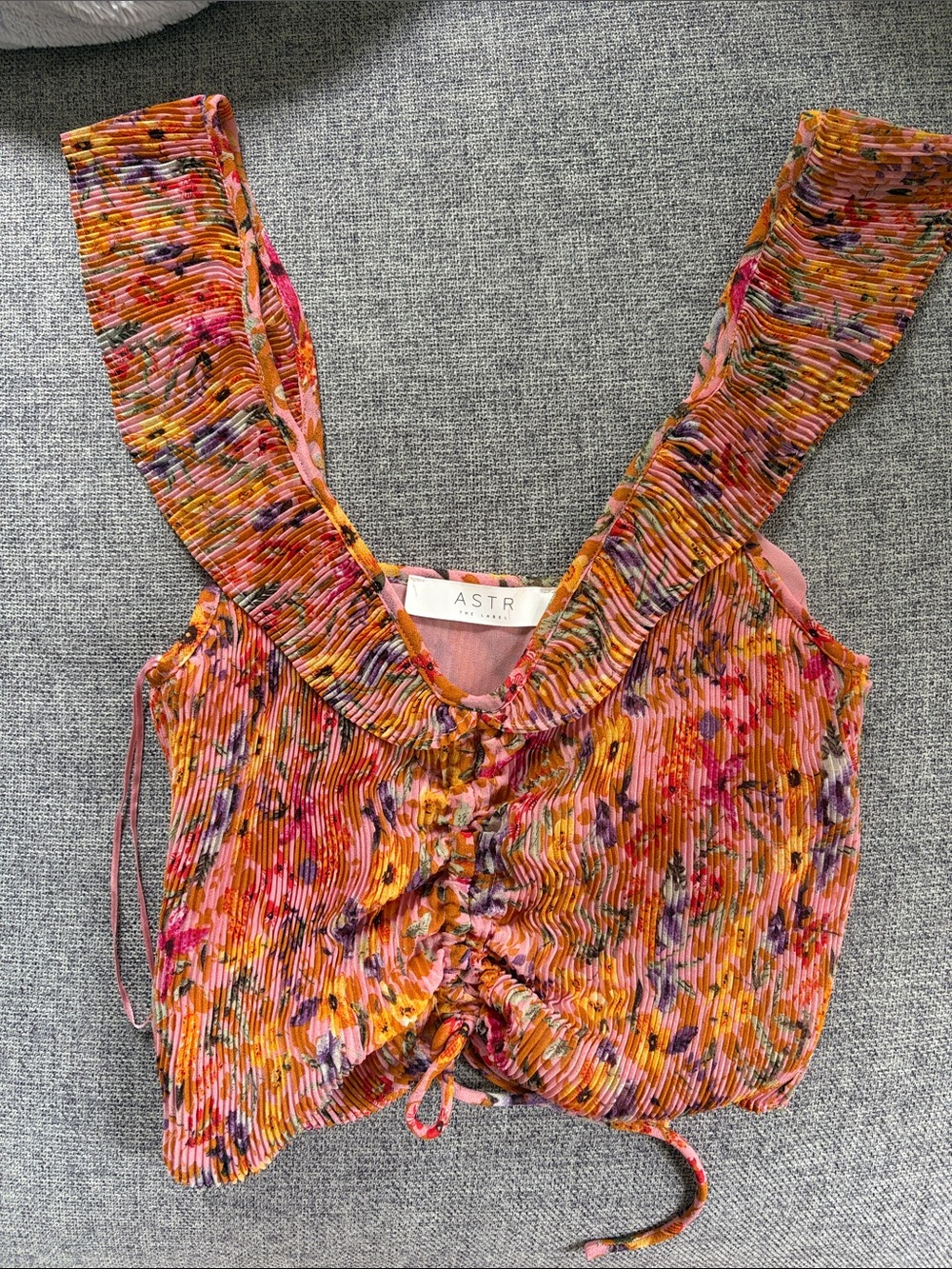 ASTR Multicolor Pink & Orange Floral Ruched Tank